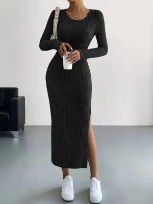 Robe pull fendue serrée de couleur unie
