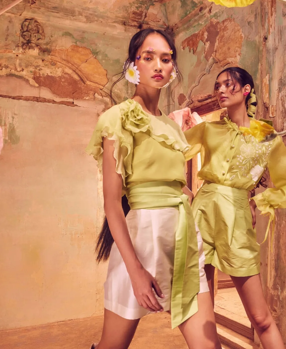 Rosette lime green chiffon top
