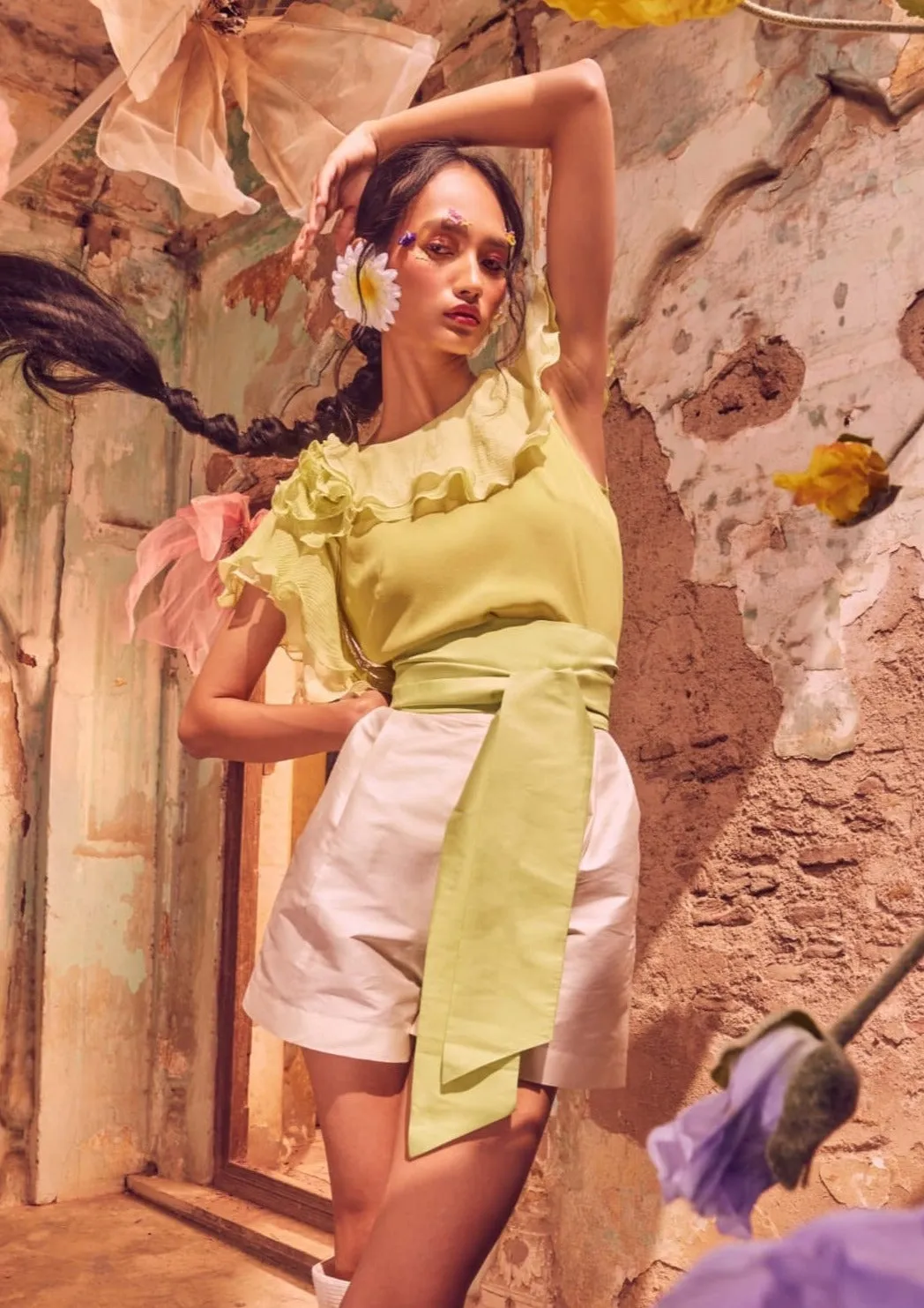 Rosette lime green chiffon top