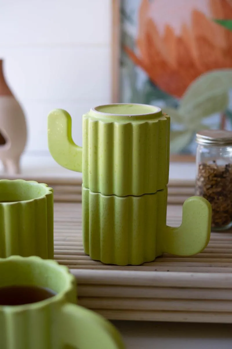 Set of 4 Stacking Ceramic Cacti Mugs
