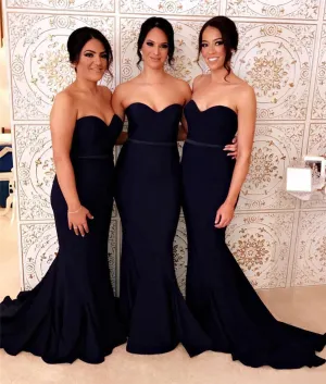 Sexy Mermaid Sweetherat Black Bridesmaid Dresses with Sash