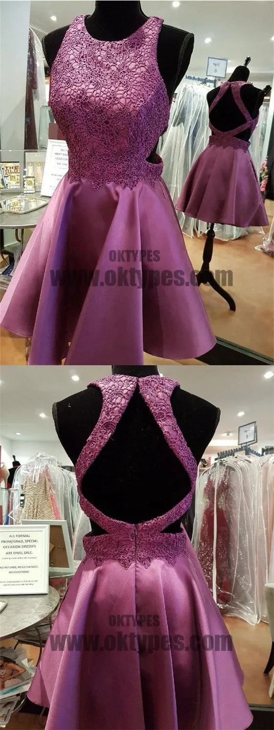 Sexy Open Back Halter Purple Cheap Homecoming Dresses 2018, TYP0665