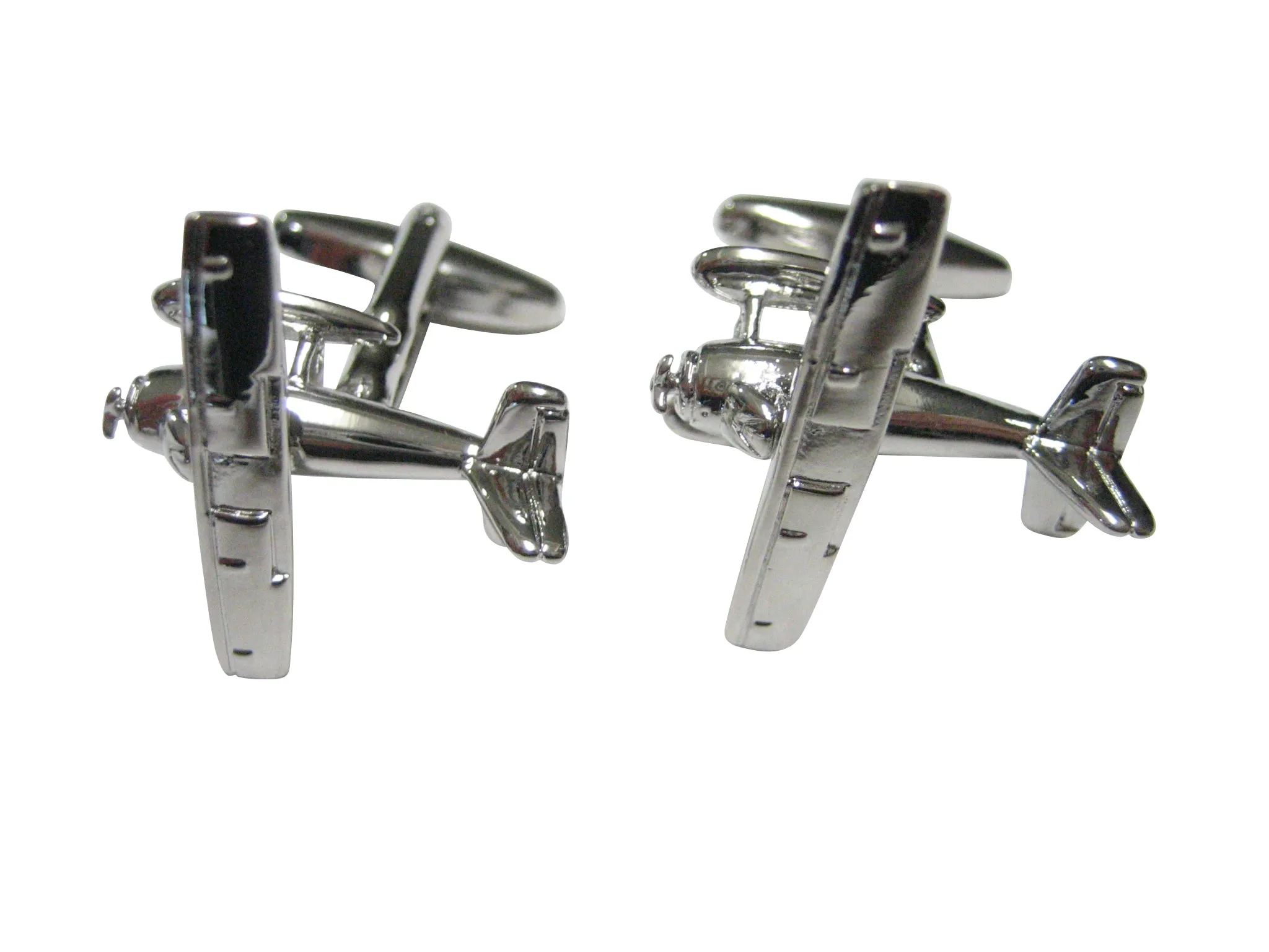 Silver Toned Boxy Retro Plane Cufflinks