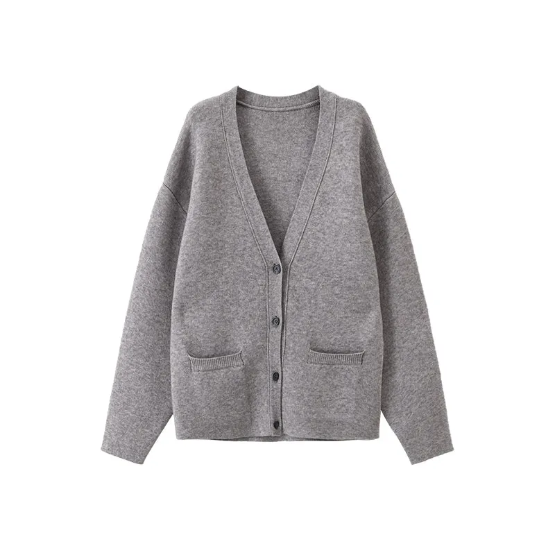 Simple V-Neck Loose Knit Cardigan
