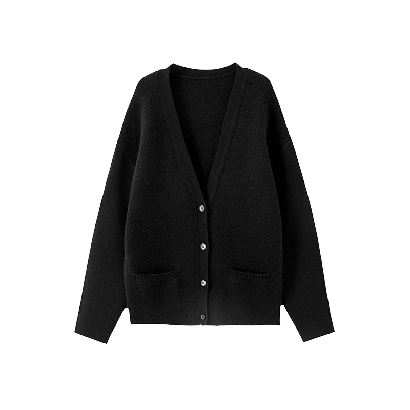 Simple V-Neck Loose Knit Cardigan
