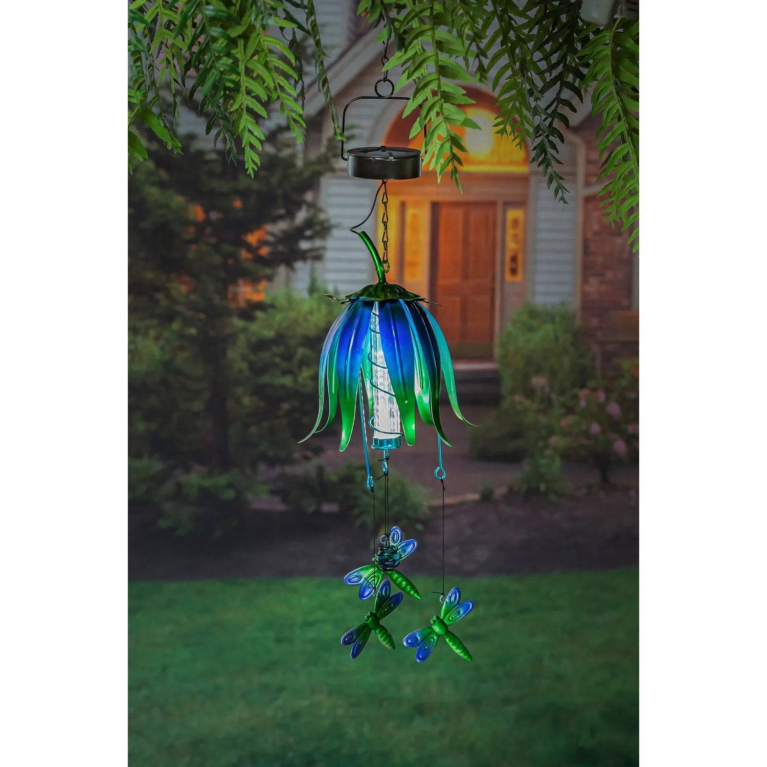 Solar Drip Light Hanging Garden Décor with Icon, Dragonfly,7.09"x7.09"x29.13"inches