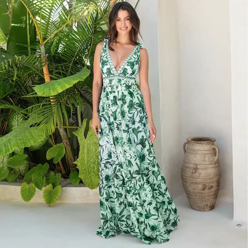 Sophia™ - Chic Floral V Neck One-Piece Swimsuit Set