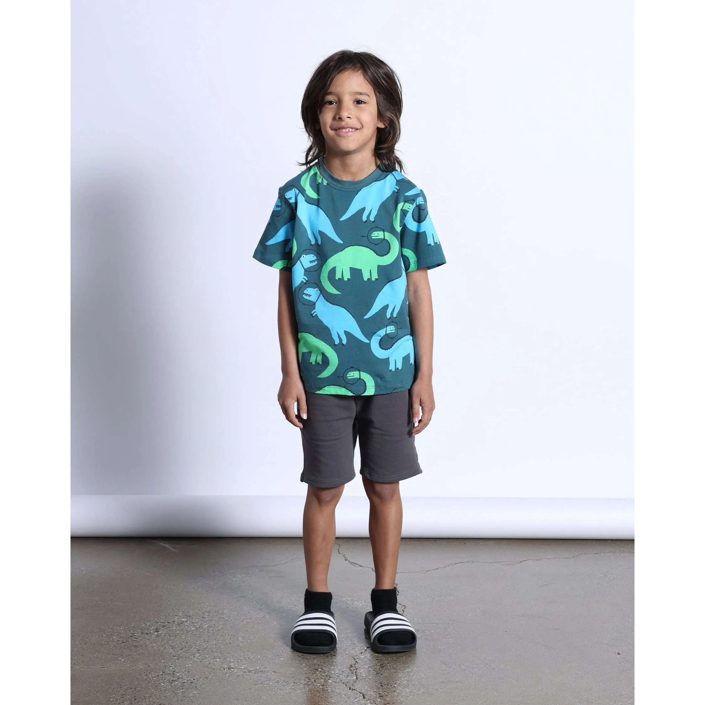 Space Dinos Tee- Dark Green
