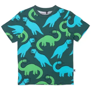 Space Dinos Tee- Dark Green