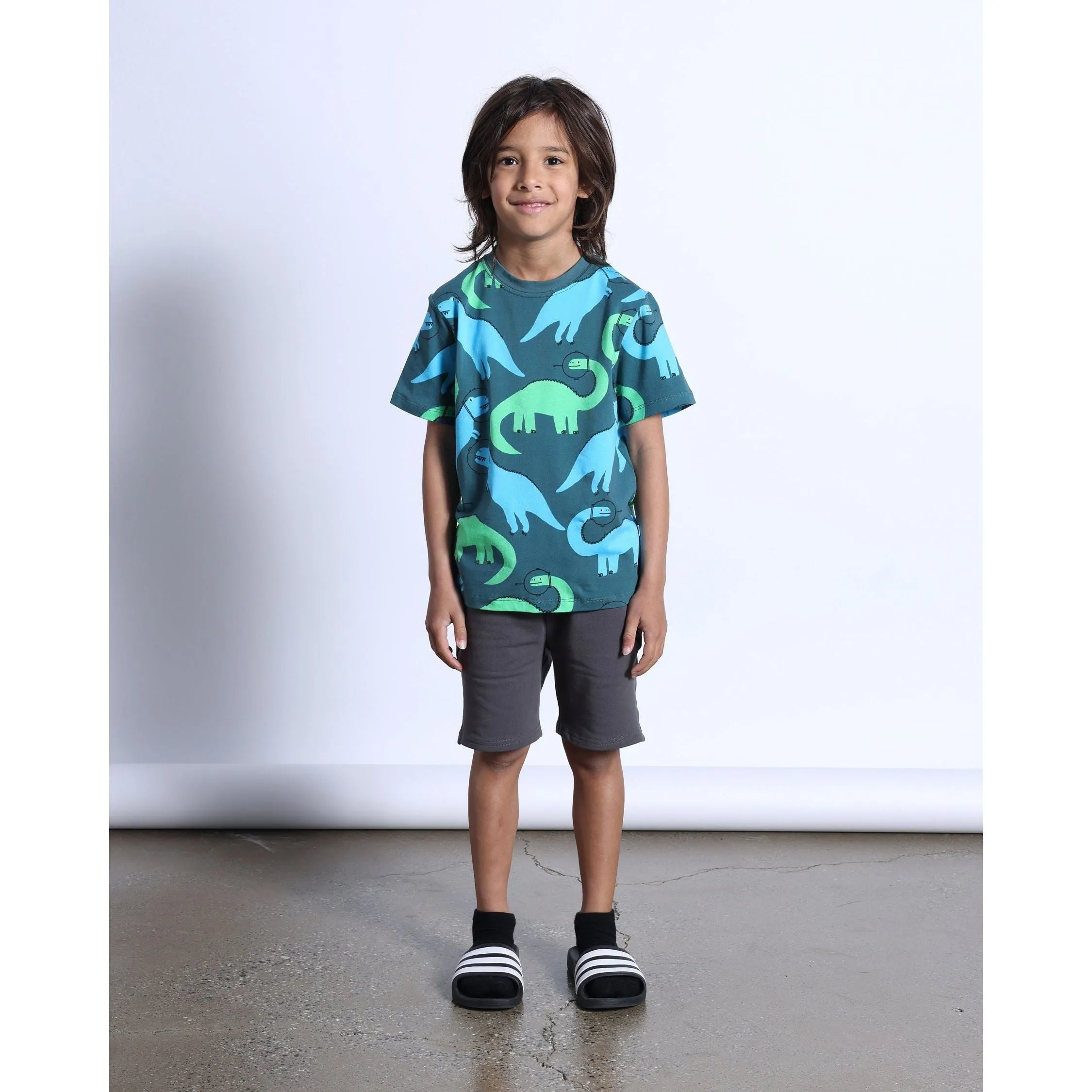Space Dinos Tee- Dark Green