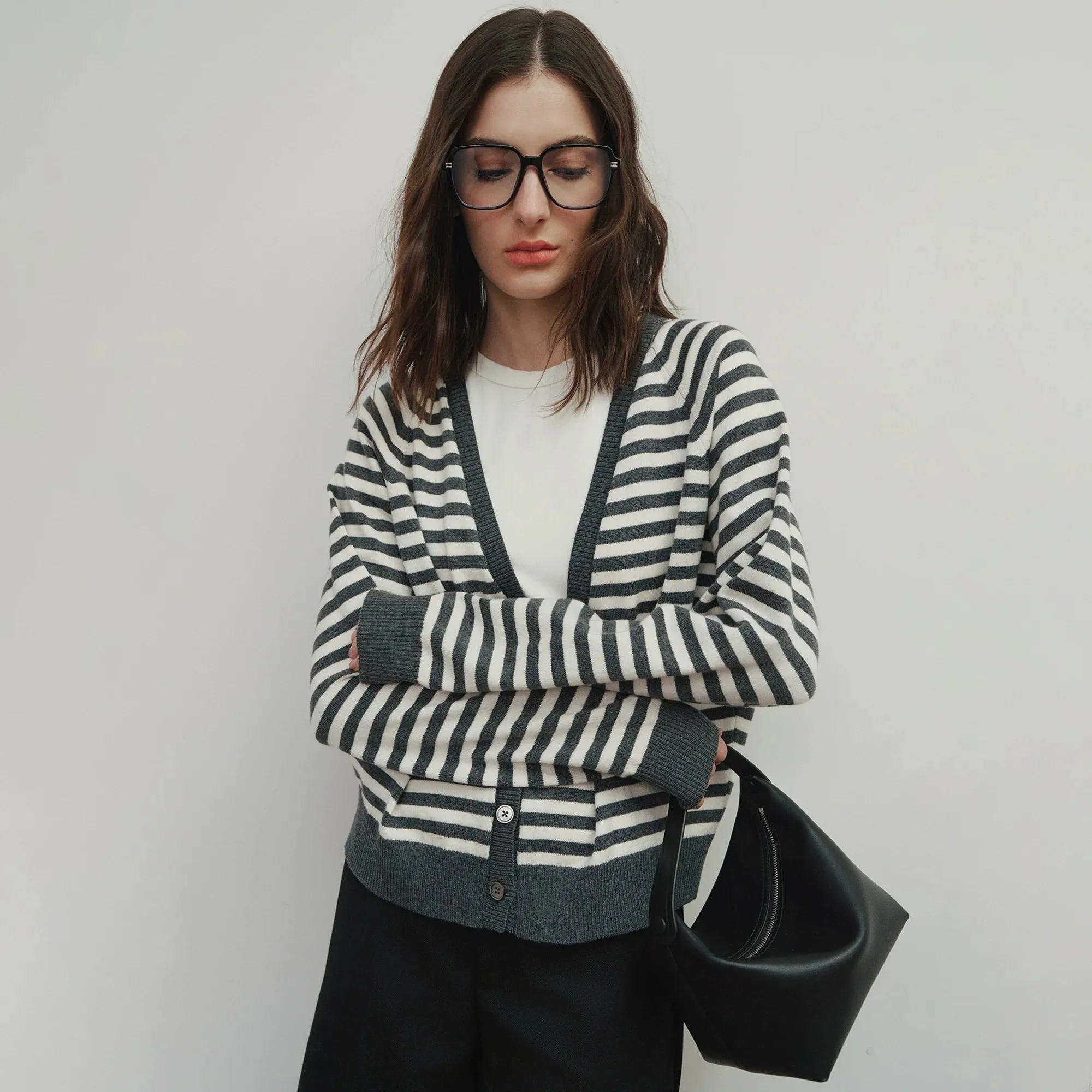 Striped V-neck Cardigan