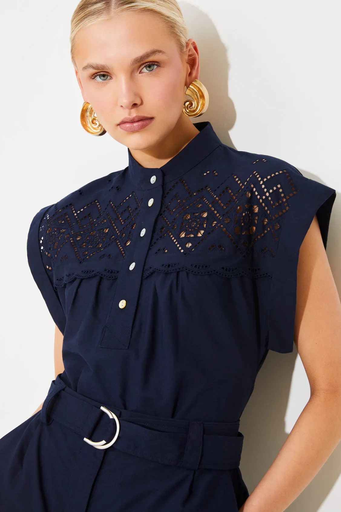 Suncoo Ludy Short Sleeve Top With Lace Yoke