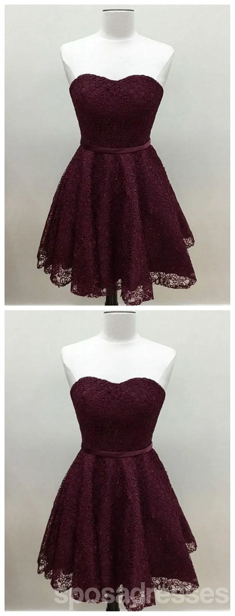 Sweetheart Cute Simpe Maroon Short Lace Homecoming Dresses 2018, CM491