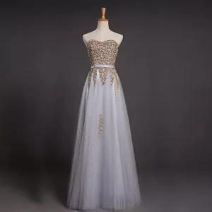 Sweetheart Rhinestone Long A-line Tulle Lace Up Prom Dresses, BG0159