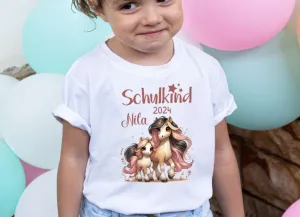 T-Shirt Schulkind Pferd mit Name personalisiert Mädchen Einschulungsshirt Einschulung erste Klasse Geschenk