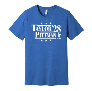 Taylor & Pittman Jr '28 - Indianapolis Football Legends Political Campaign Parody T-Shirt - Hyper Than Hype Shirts