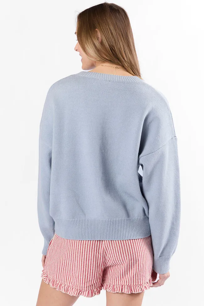 Too Much To Bear Light Blue Cherries Sweater