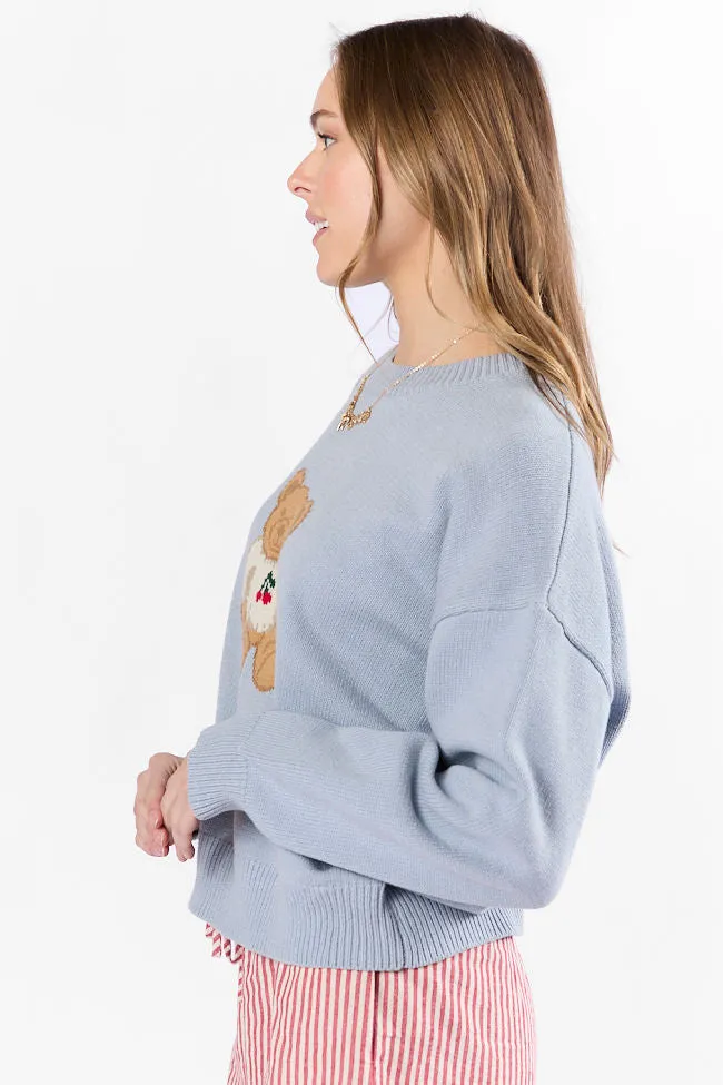 Too Much To Bear Light Blue Cherries Sweater