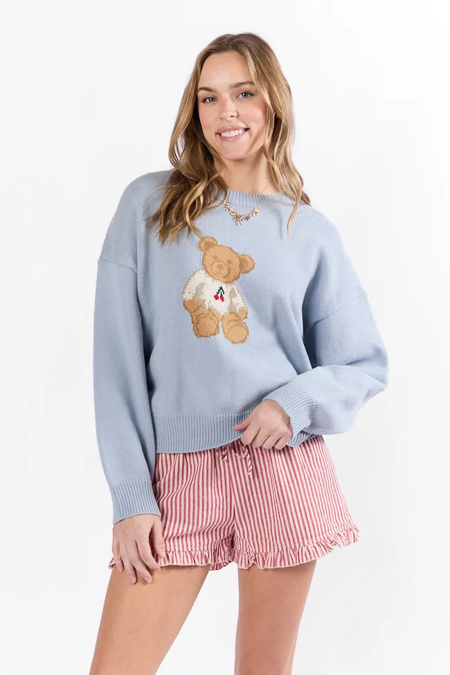 Too Much To Bear Light Blue Cherries Sweater