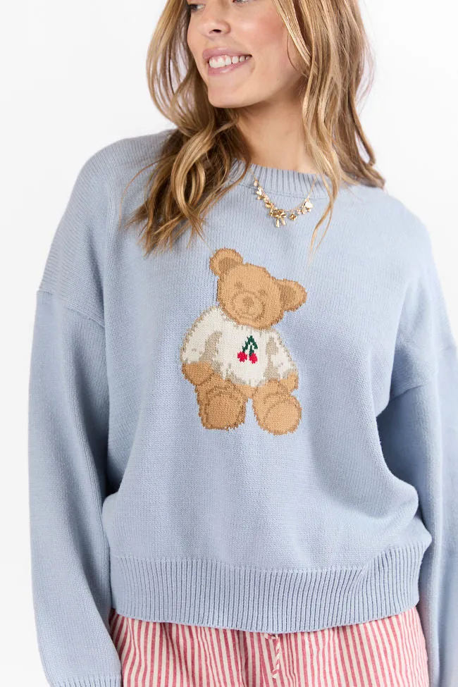 Too Much To Bear Light Blue Cherries Sweater