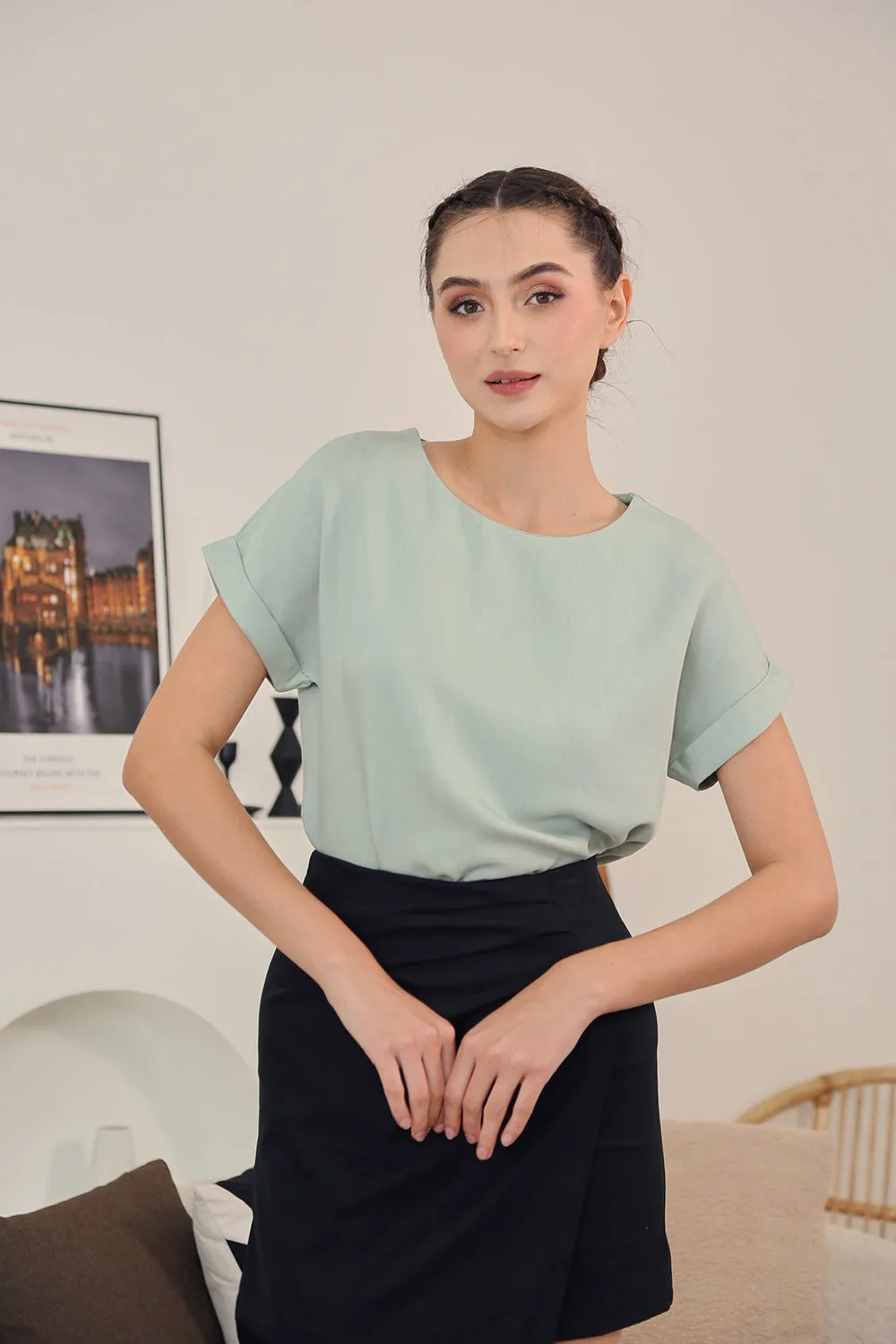 Tova Color Top in Sage Texture