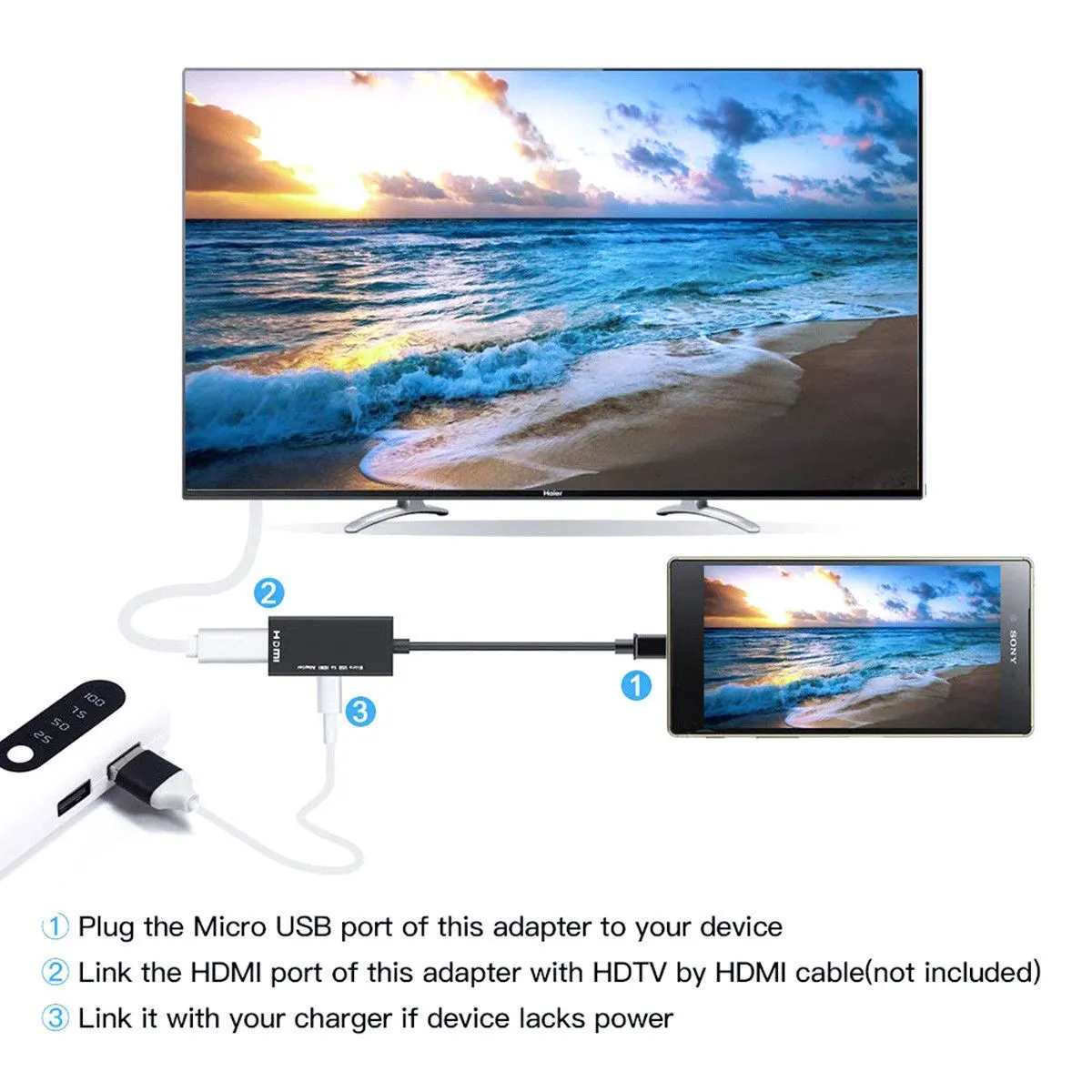 Type C & Micro USB Male to HDMI Female Adapter Cable for Cellphone Tablet TV