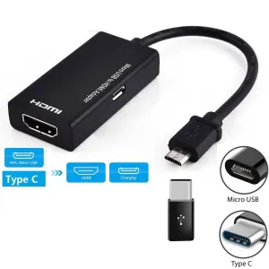 Type C & Micro USB Male to HDMI Female Adapter Cable for Cellphone Tablet TV
