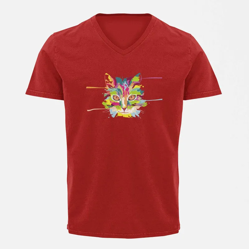 V Neck T-Shirt (Men) - Laser Sharp Cat (5 Colours)