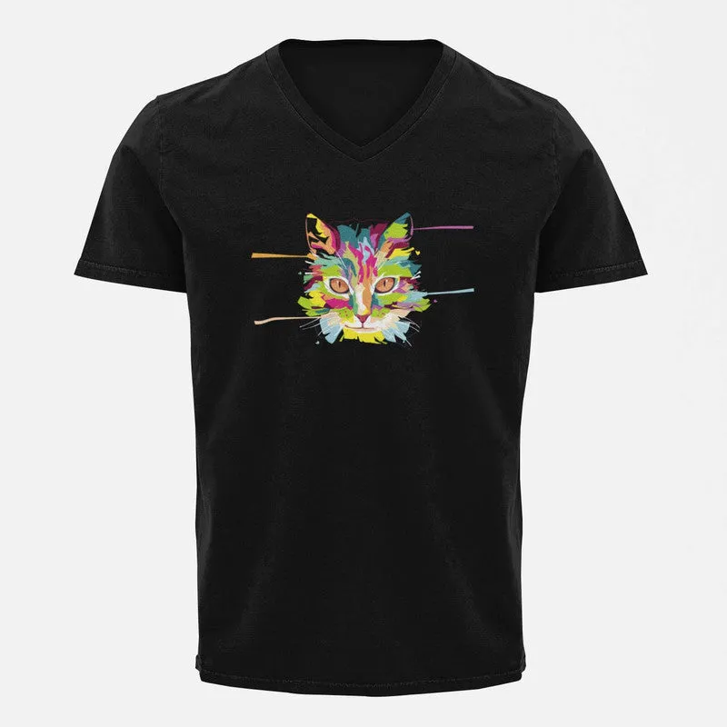 V Neck T-Shirt (Men) - Laser Sharp Cat (5 Colours)