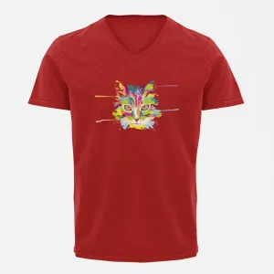 V Neck T-Shirt (Men) - Laser Sharp Cat (5 Colours)