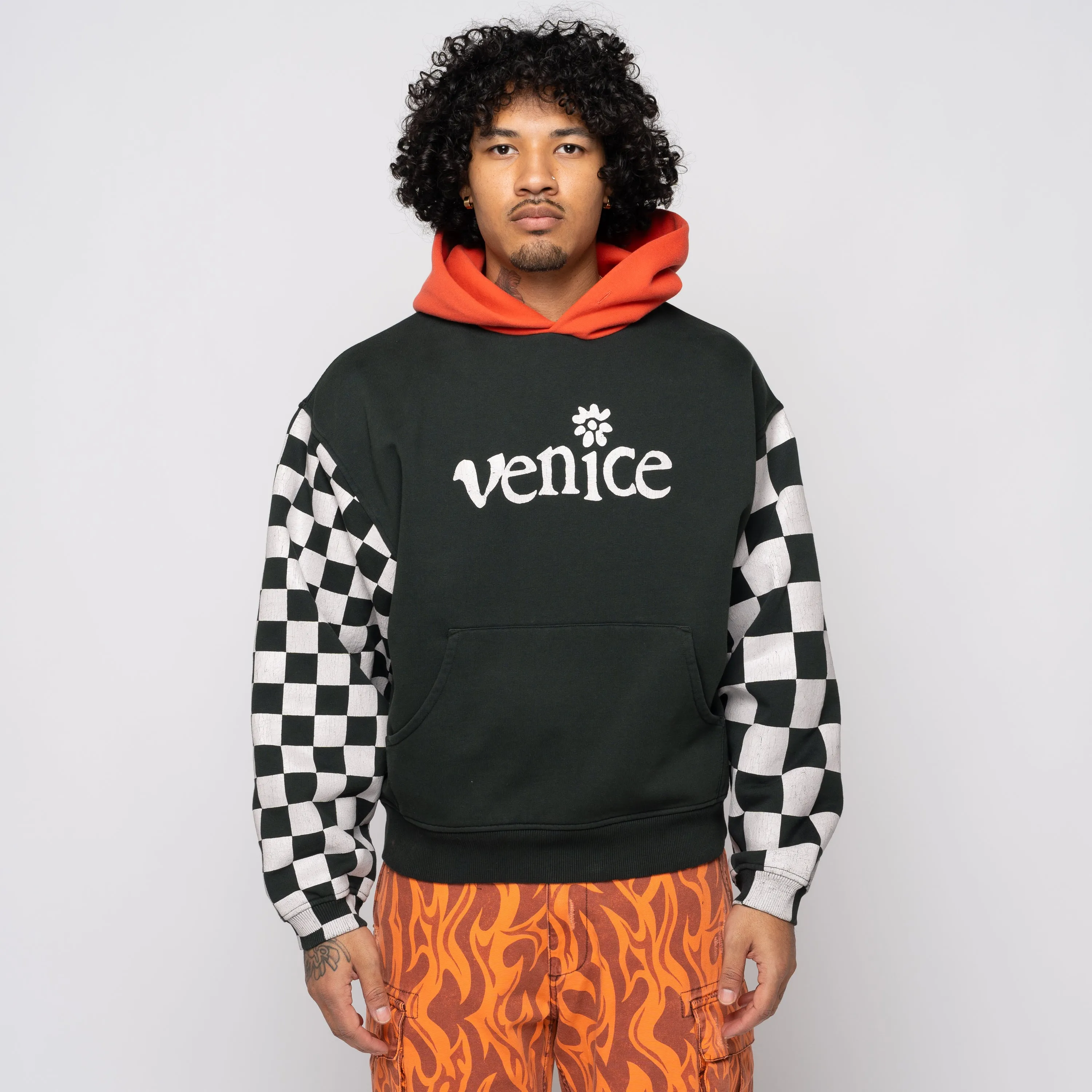 Venice Checker Sleeve Hoodie Black ERL08T021