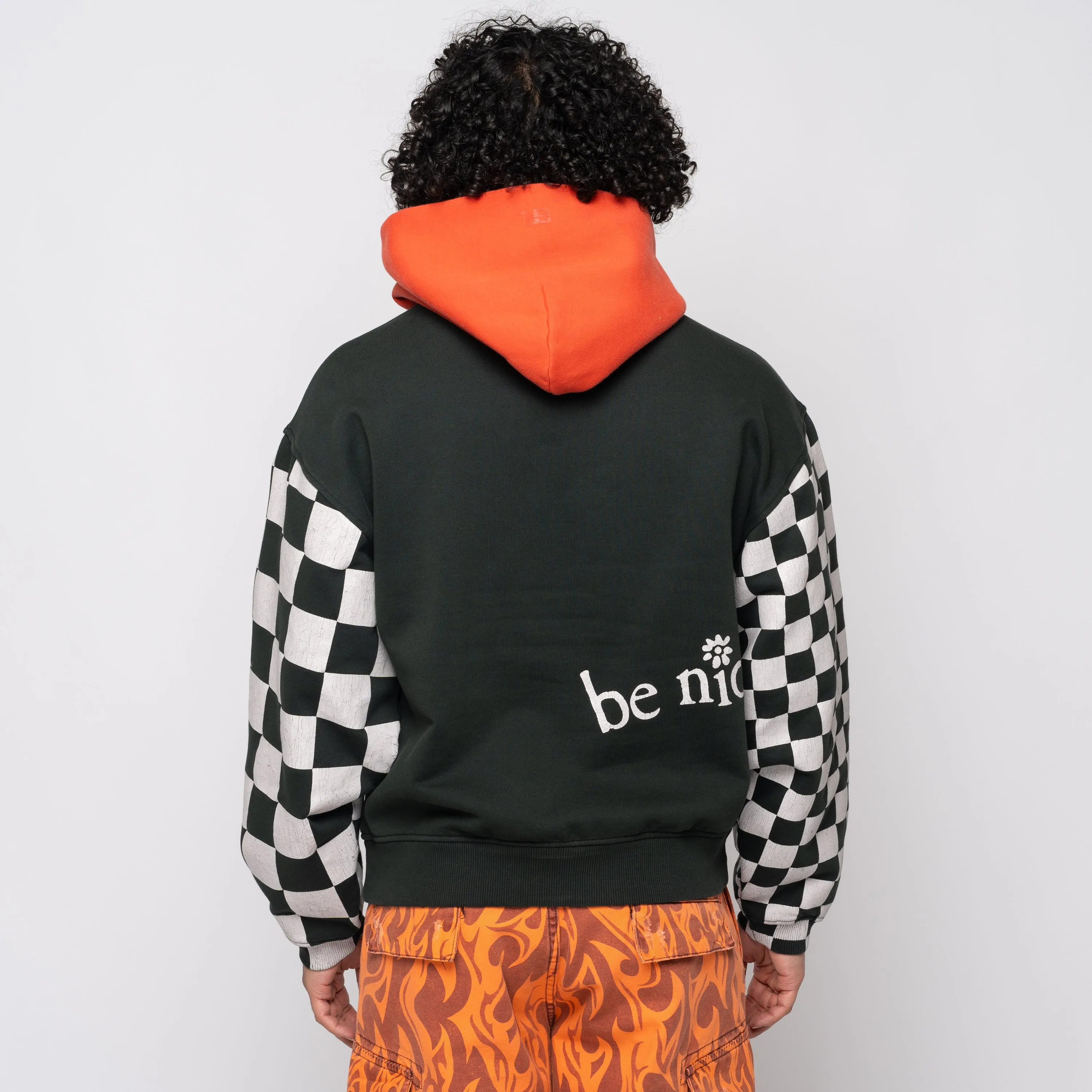 Venice Checker Sleeve Hoodie Black ERL08T021