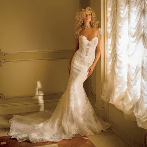 Vestido De Noiva Sereia Tulle Mermaid Wedding Dress Beading Pearls