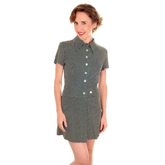 Vintage Ladies Playsuit 1970s Polyester Polka Dots Small
