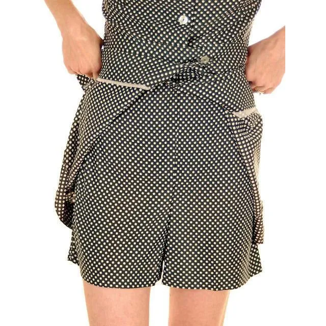 Vintage Ladies Playsuit 1970s Polyester Polka Dots Small