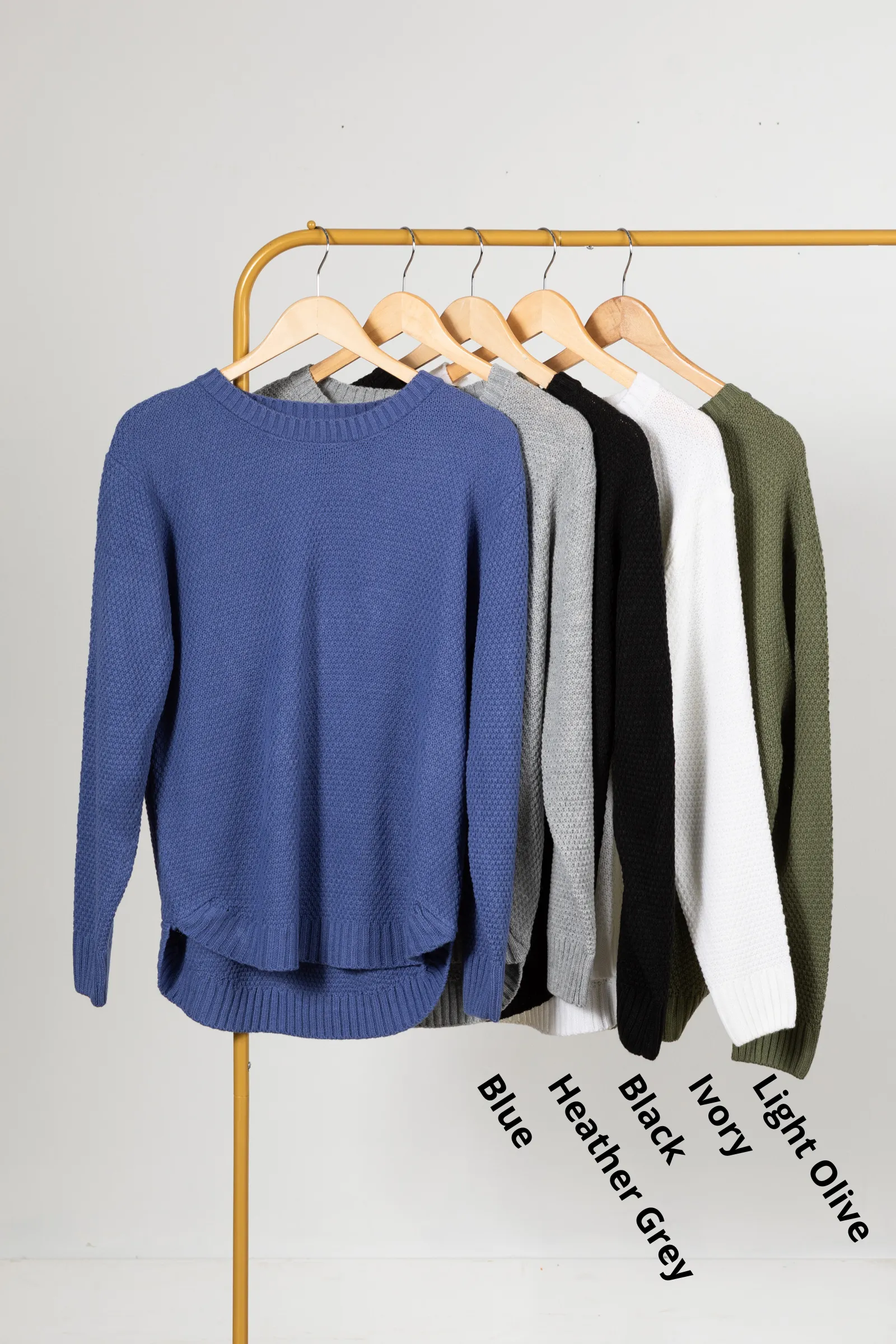 Waffle Round Neck Basic Sweater