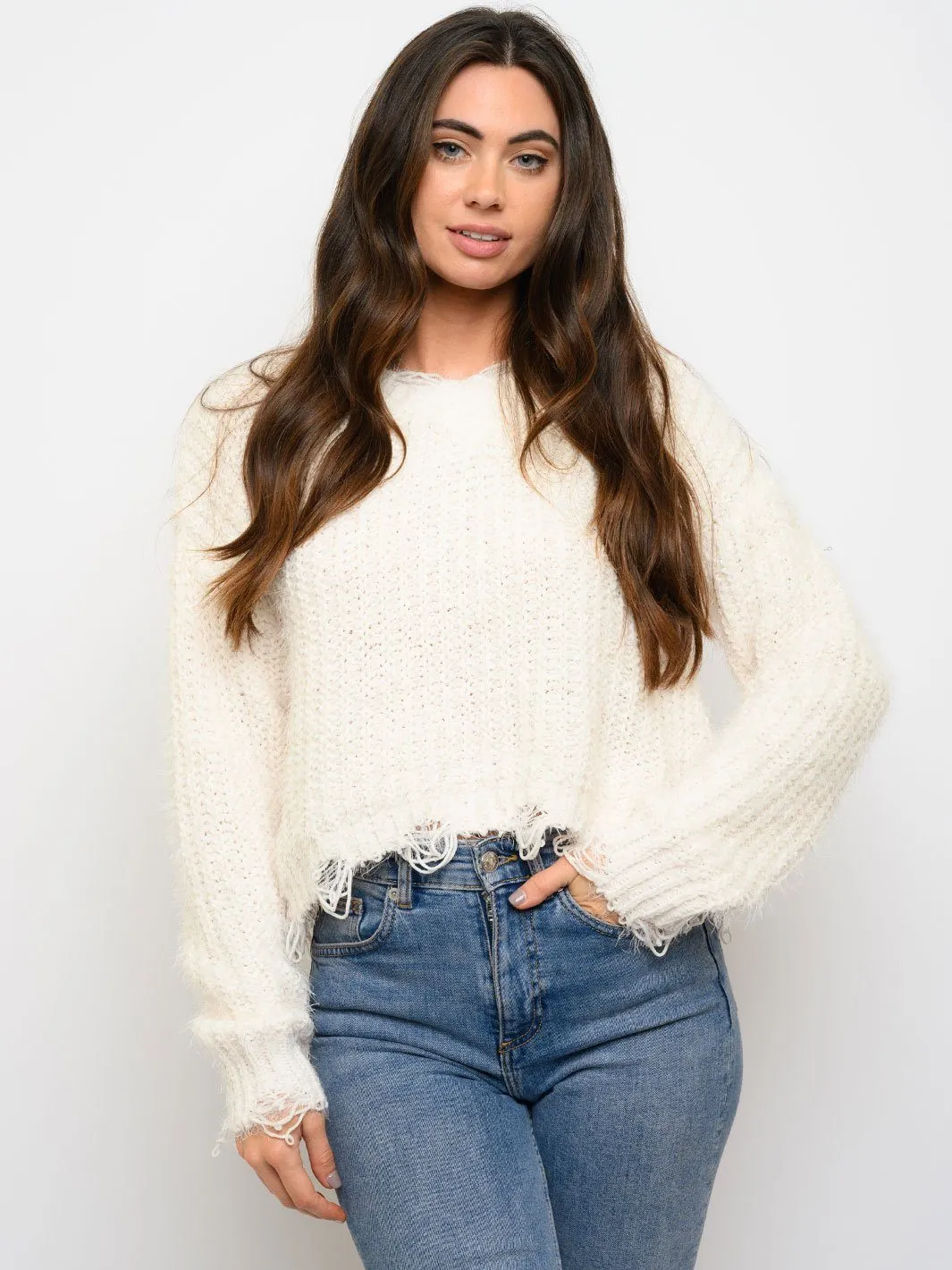 WOMEN'S DISTRESS HEM SWEATER
