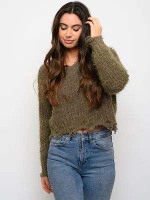 WOMEN'S DISTRESS HEM SWEATER