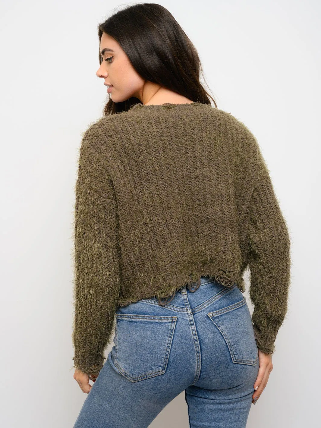 WOMEN'S DISTRESS HEM SWEATER