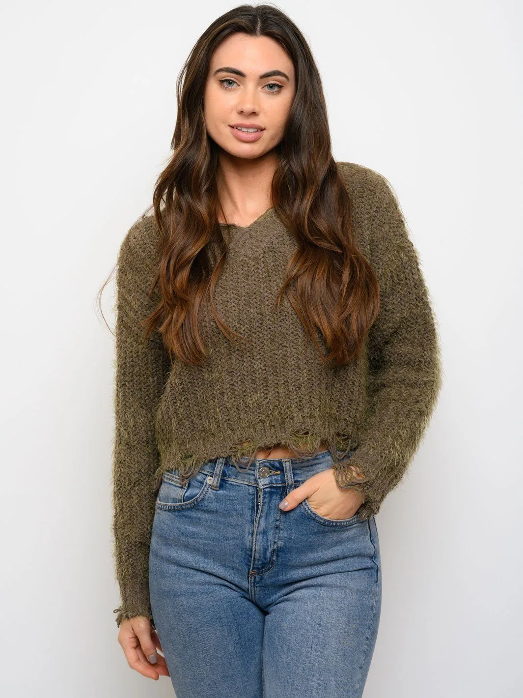 WOMEN'S DISTRESS HEM SWEATER
