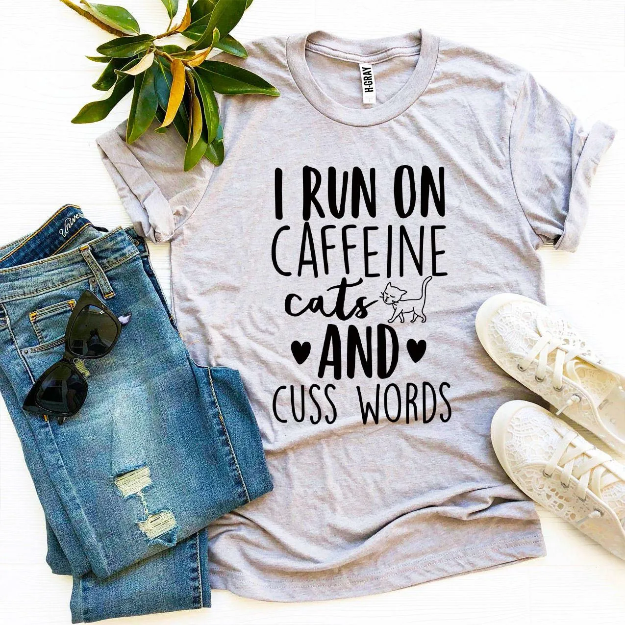 Women's I Run On Caffeine Cats And Cuss Words T-shirt