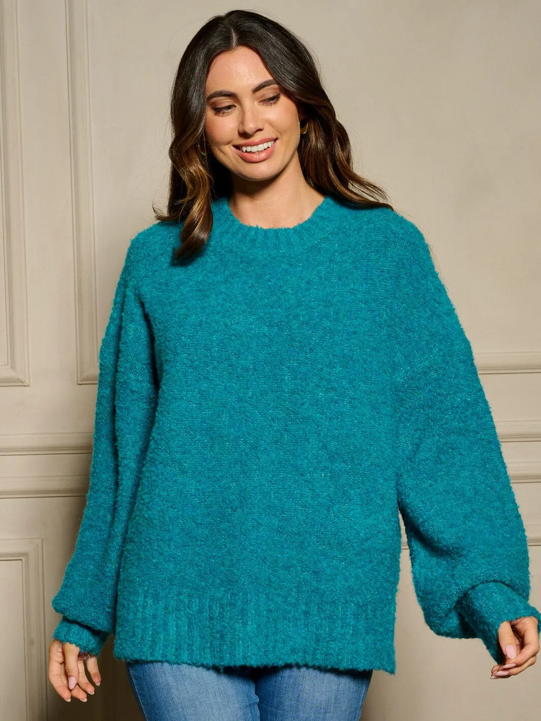WOMEN'S LONG BALLON SLEEVE  PULLOVER SWEATER
