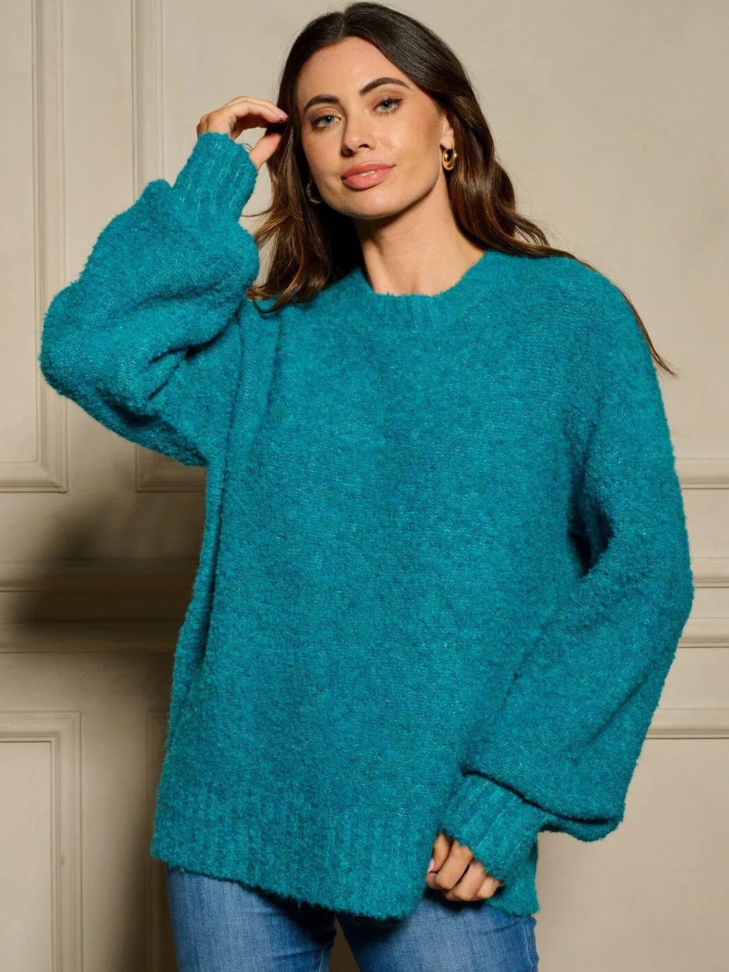 WOMEN'S LONG BALLON SLEEVE  PULLOVER SWEATER