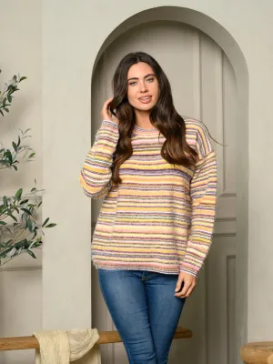 WOMEN'S LONG SLEEVE MULTI COLOR STRIPES PULLOVER SWEATER