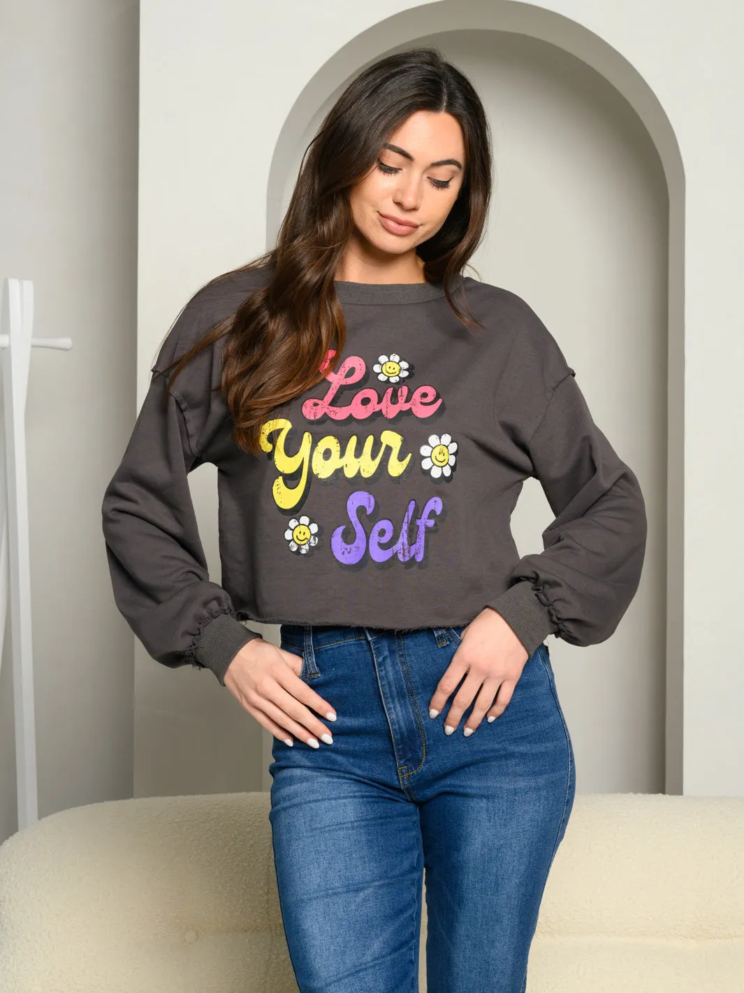 WOMEN'S LOVE YOUR SELF GRAPHIC PRINT SWEATER