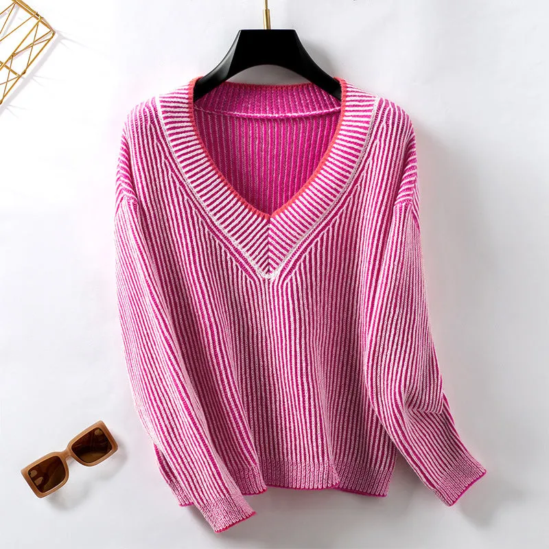 Women's Soft and Cozy Relaxed-fit Sweater with Stripes