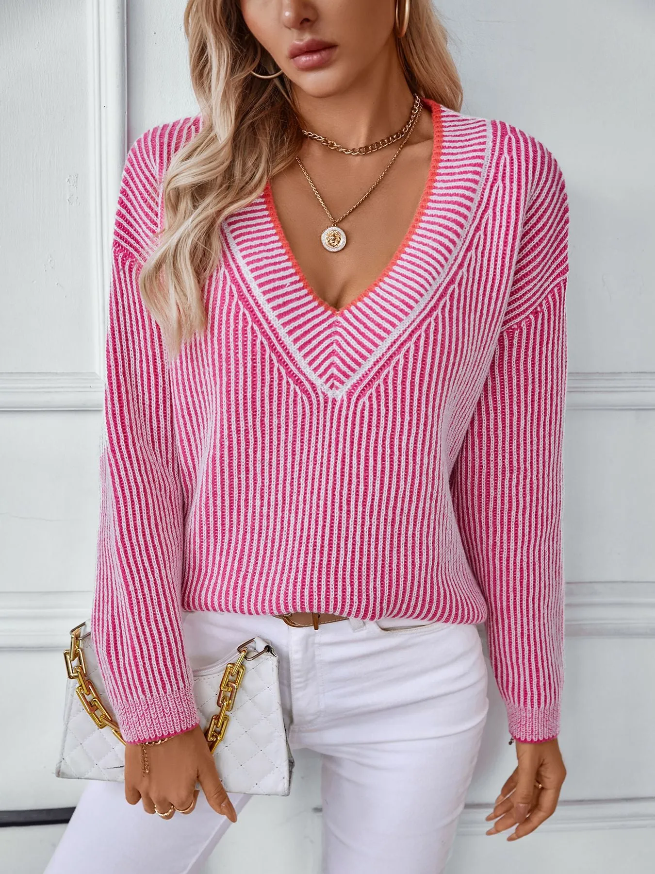 Women's Soft and Cozy Relaxed-fit Sweater with Stripes