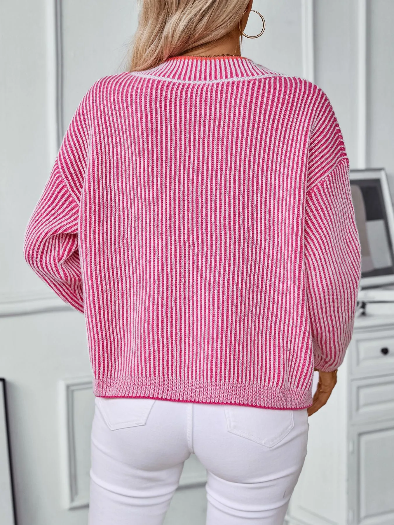 Women's Soft and Cozy Relaxed-fit Sweater with Stripes