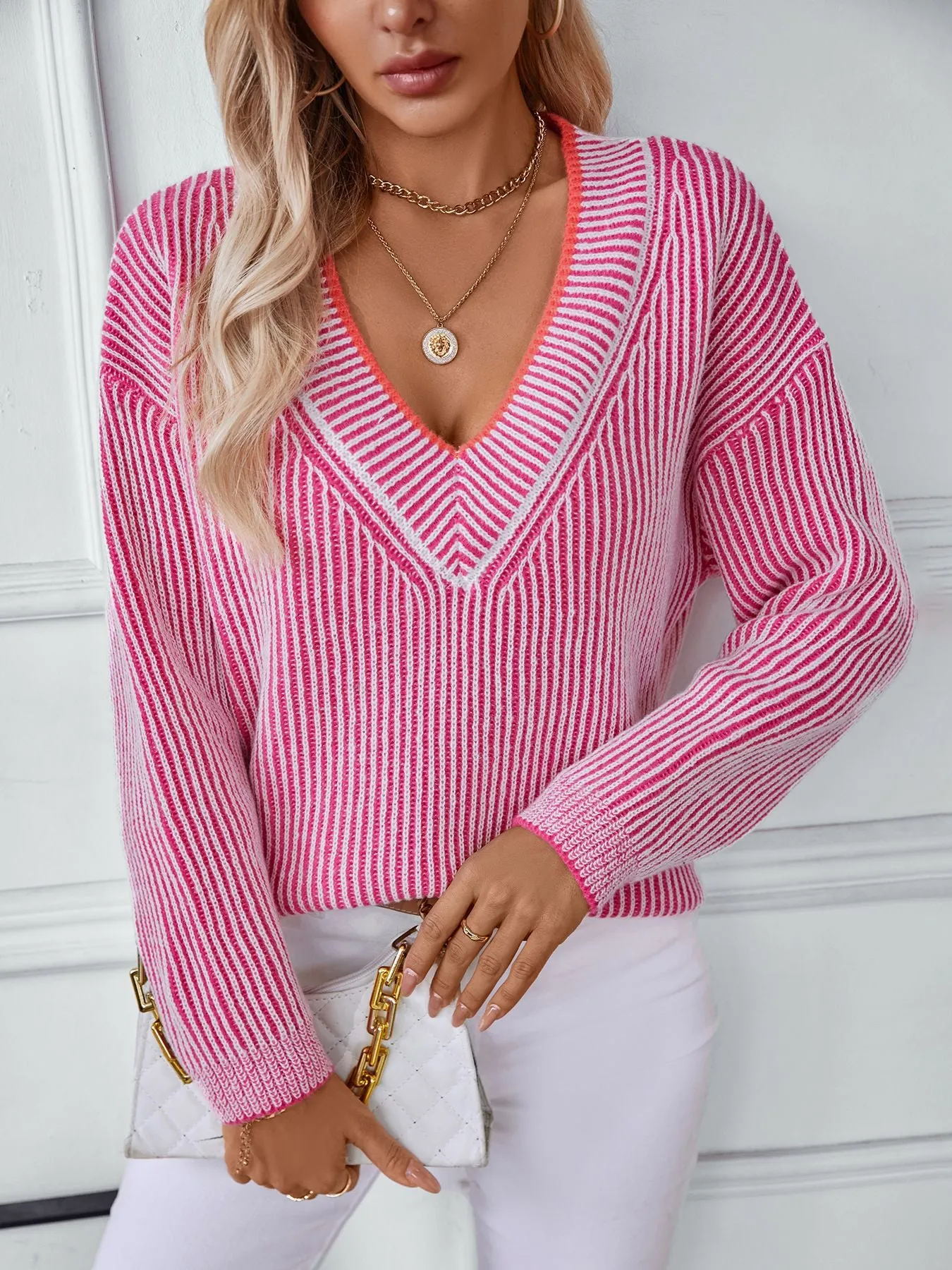 Women's Soft and Cozy Relaxed-fit Sweater with Stripes