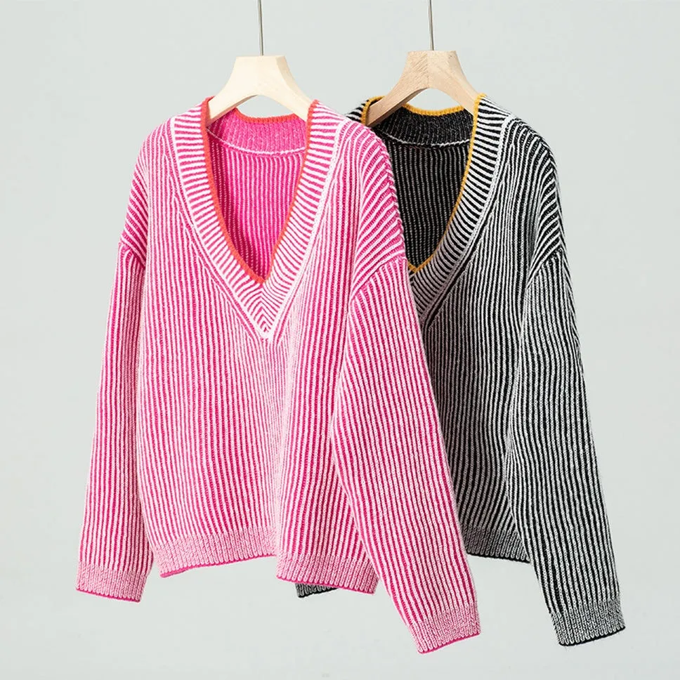 Women's Soft and Cozy Relaxed-fit Sweater with Stripes